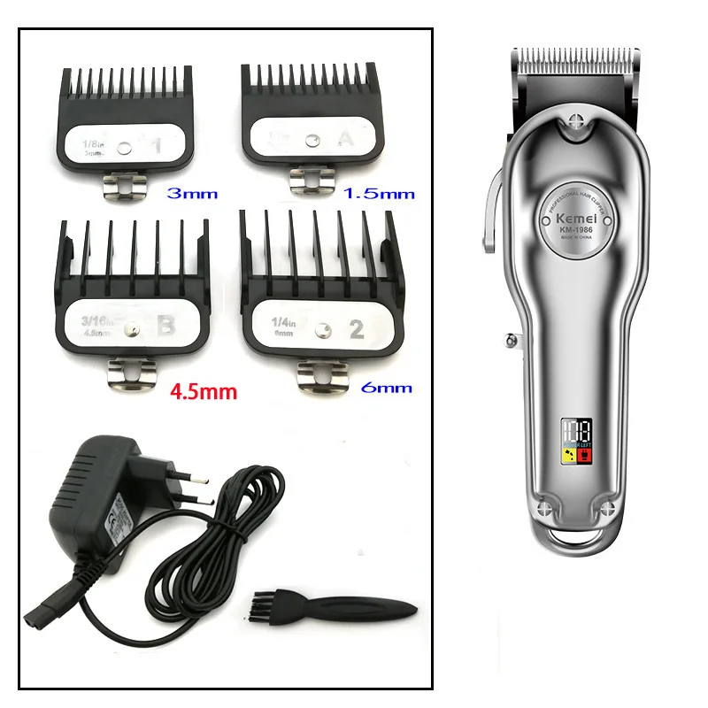 Kemei 1986 All-metal Barber Professional Hair Clippers Electric Cordless LCD Hair Trimmer Gold Silver Hair Cutting Machine Mower