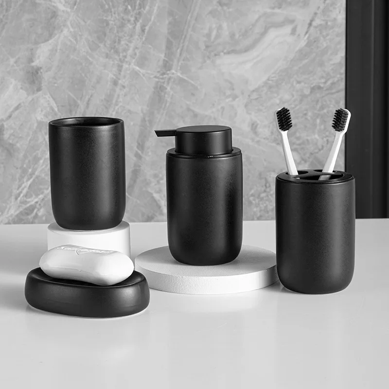 colorful wholesale 4 pieces set ceramic soap dispenser set soap bottle