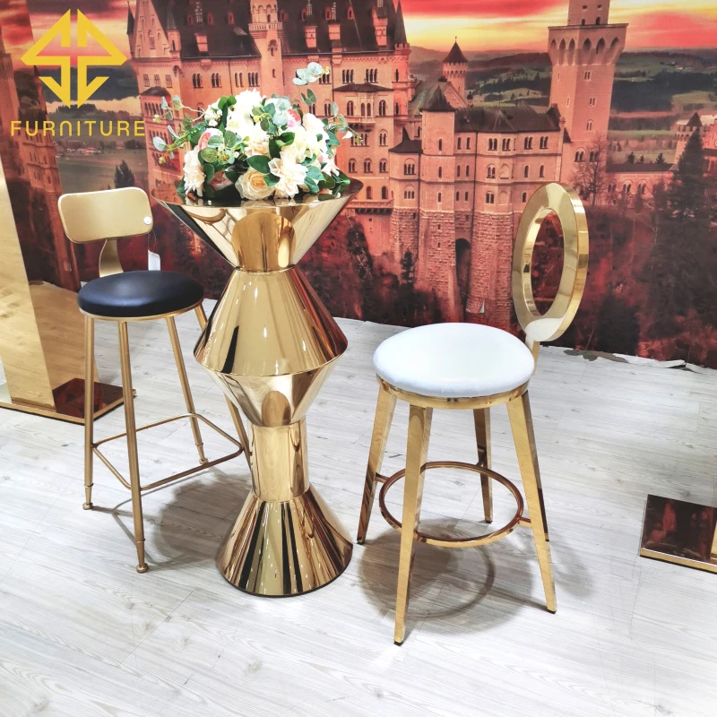 Самые продаваемые романтические роскошные стулья из нержавеющей стали и барные столы для свадеб и банкетов # SW-ST032