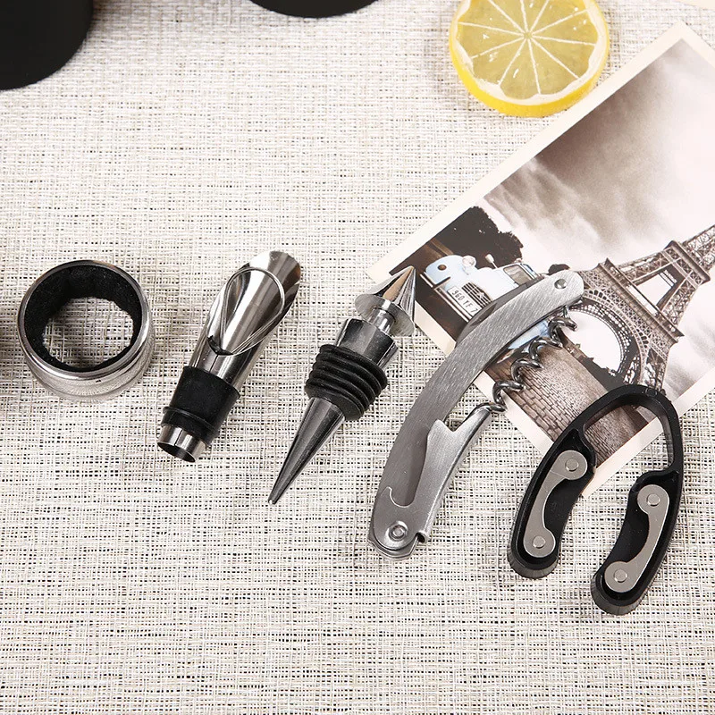 Corkscrew Set Bar Accessories 5 Pieces Metal Wine Bottle Opener Set Stainless Steel Bottle Shape Wine Corkscrew Gift Set