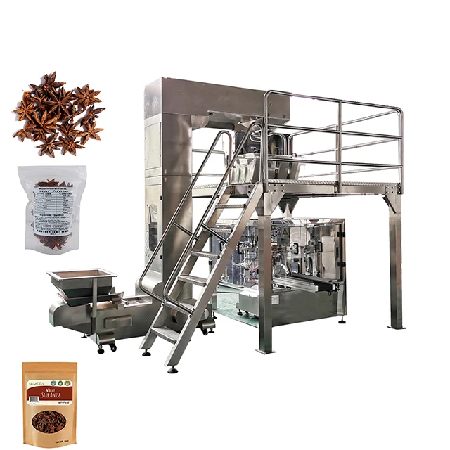 Rotary 8 Station Doypack Quad Stabilo bag Star Anise Premade Pouch Packing Machine With Linear Scale Weigher