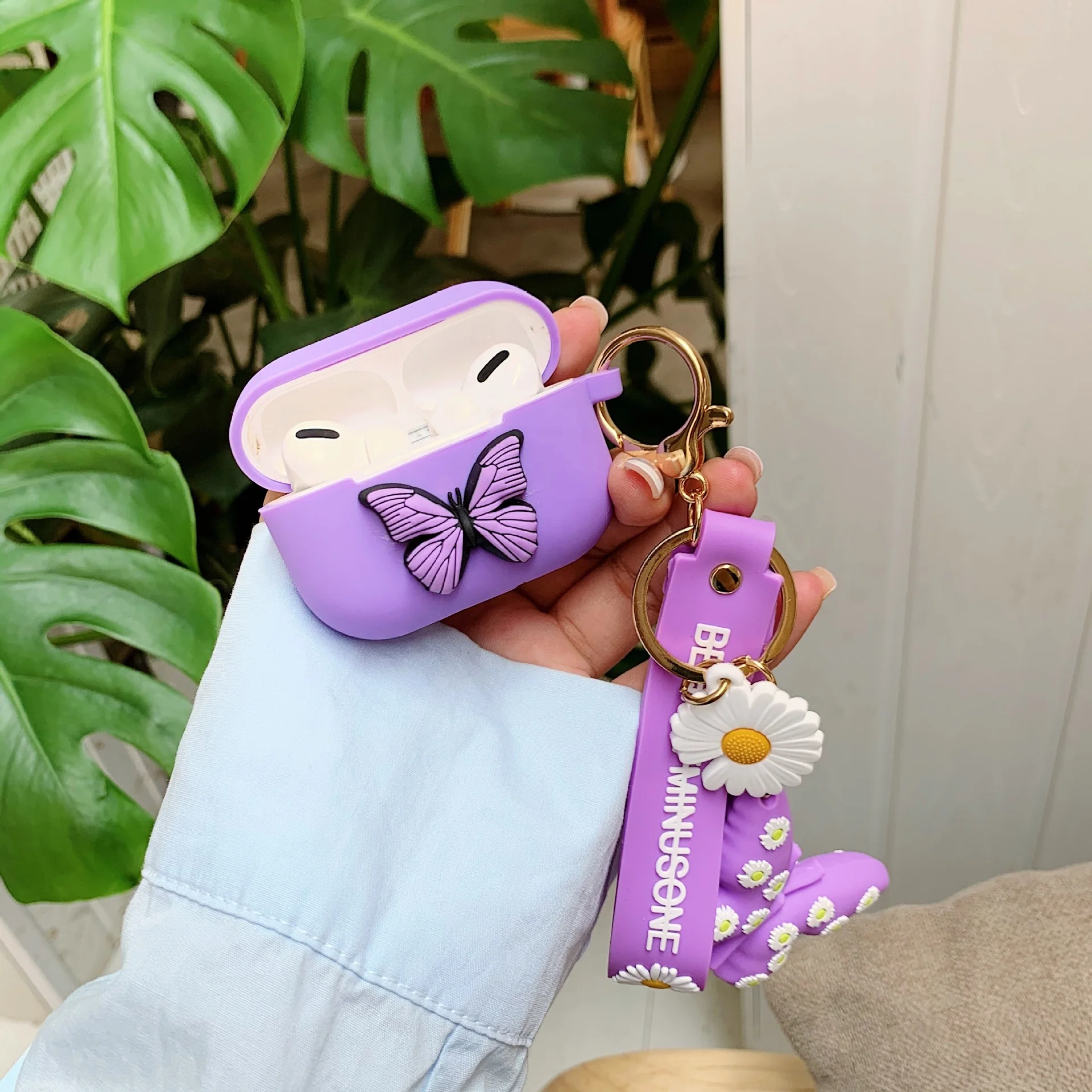 Силиконовый чехол для Airpod 3 Butterfly с брелоком девушек наушников милый защитный Airpods 1 2