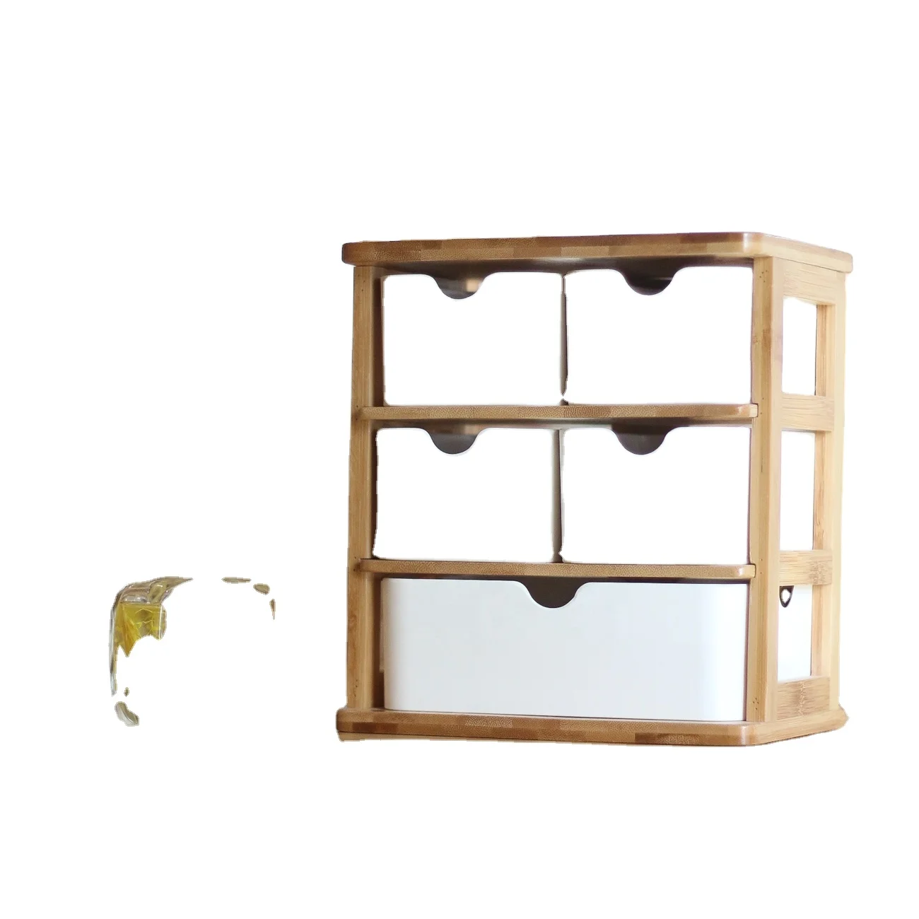 No Plastic 4 Layers Bamboo Desk Drawer Storage Organizers for Cosmetic Makeup Stationery