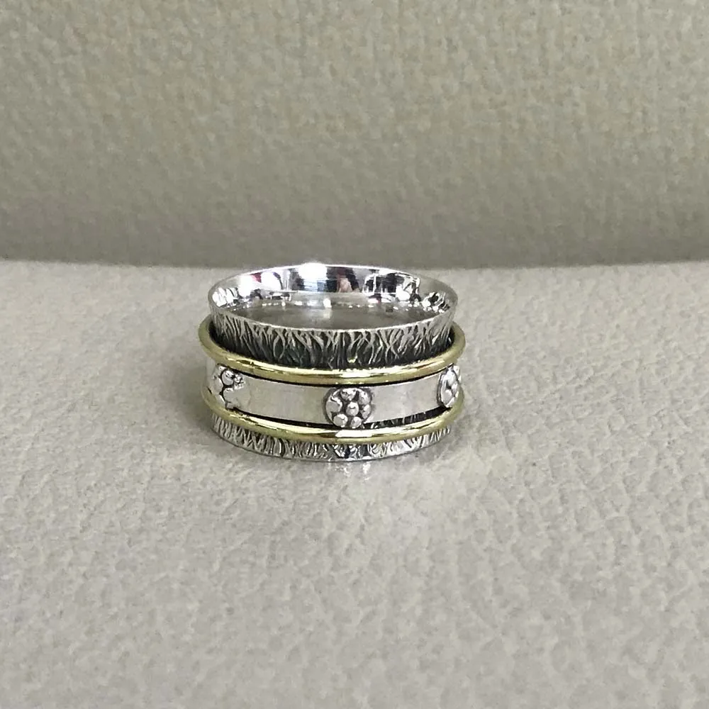 Beautiful Spinner Ring Two Tone Silver With Brass Simple Design Top Quality 925 Sterling Silver Wholesale Handmade Spinner Ring