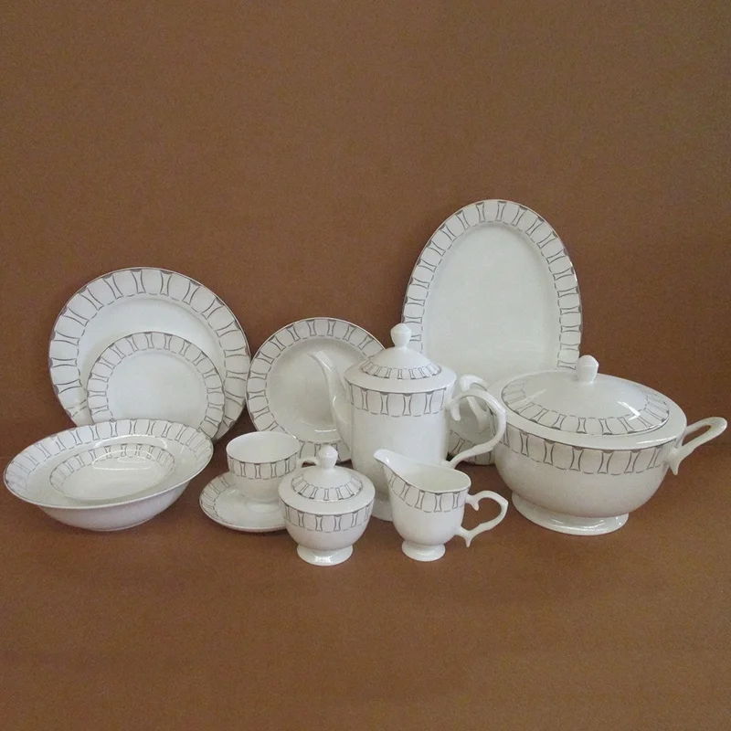 bone china ceramic dinner set High Temperature Luxury Silver Plates Sets Dinnerware 61 Pcs Dinnerware+sets