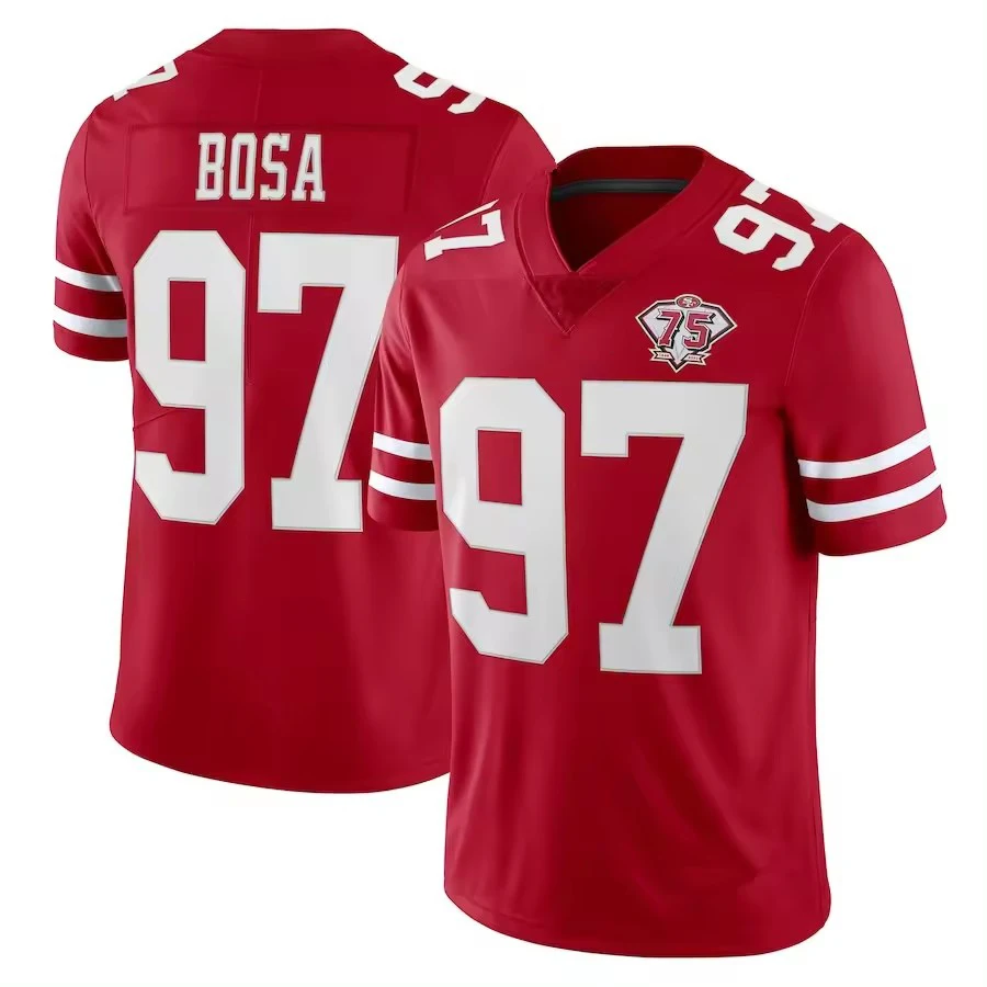 SF Team 97 Nick Bosa Wholesale Top Quality Red Stitched VP Limited Football Games Jersey Shirts With 75th Anniversary Patch
