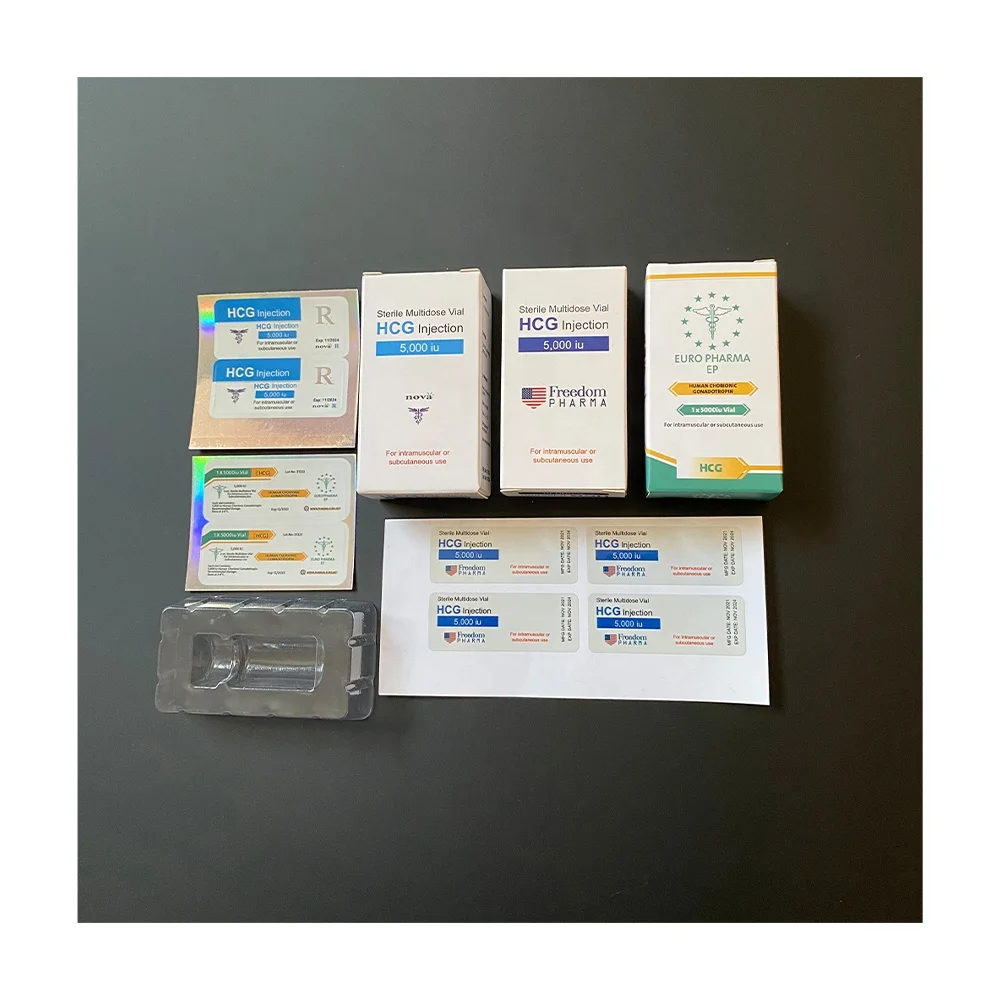 All kinds of designs printed custom logo 1x5000iu hcg paper box with match label sticker and plastic tray for 2ml/ 3ml vial