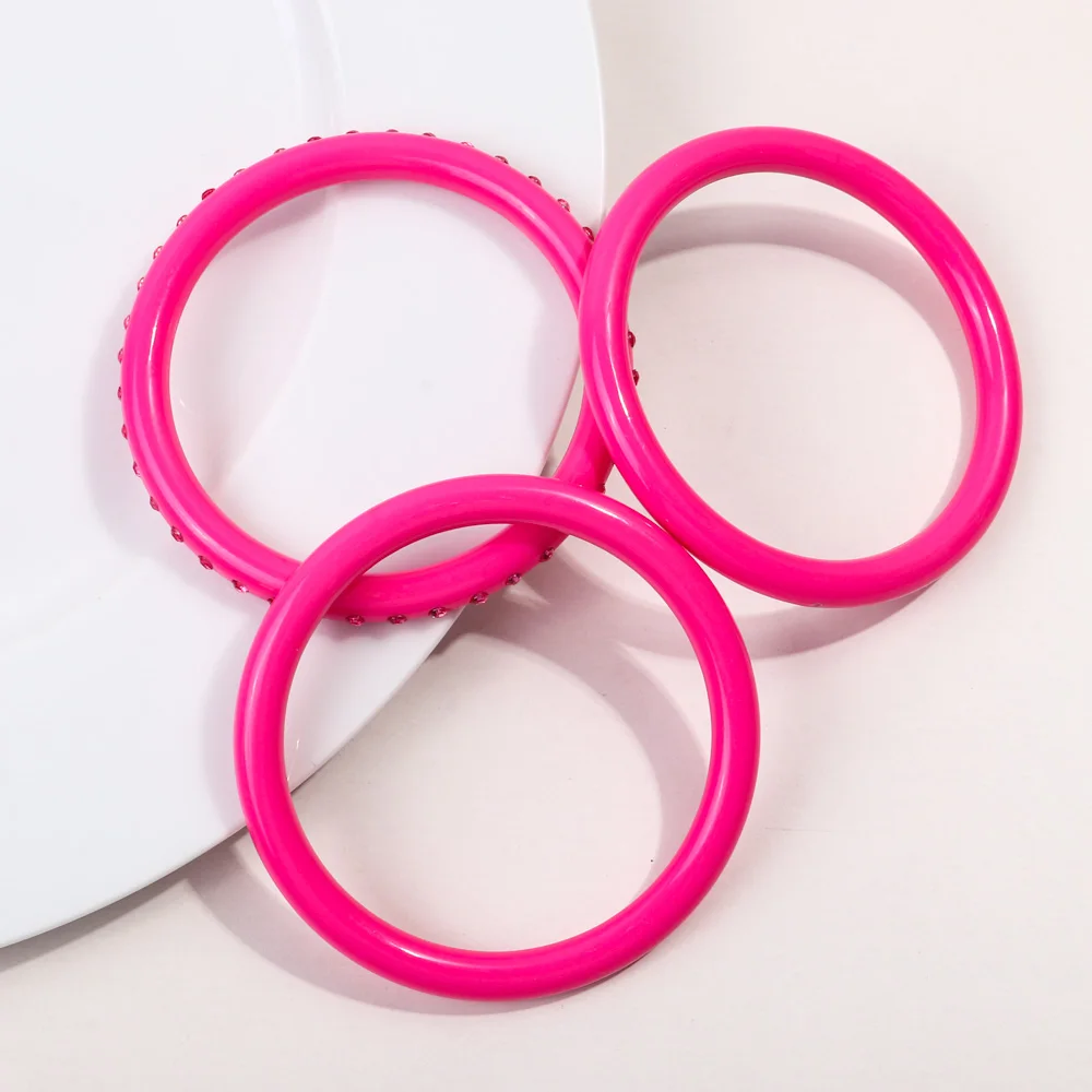 Wholesale High Quality Fashion Jewelry Vintage Resin Bangles Pink Rhinestone Smooth 3 piece/set Acrylic Bracelet Set for Women