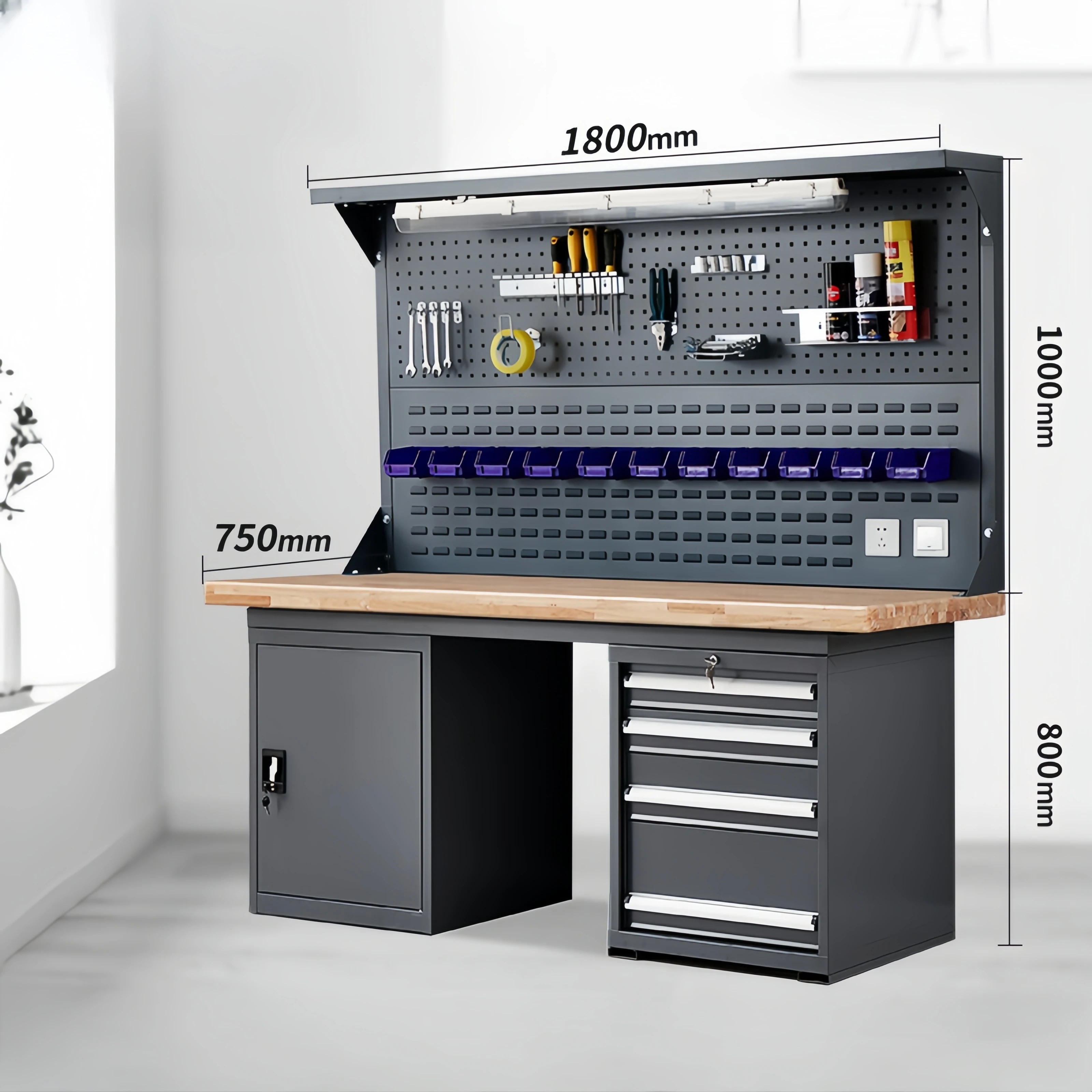 Heavy Duty Industrial-grade Mechanics Garage Worktable Wooden Countertop Workshop Workbench For Factory garage Use Storage