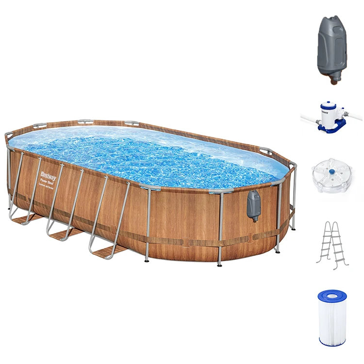 Best way 56719 20ft Power Steel Comfort Jet Series Large Metal frame Bracket Outdoor Adult Oval Swimming Pool Set