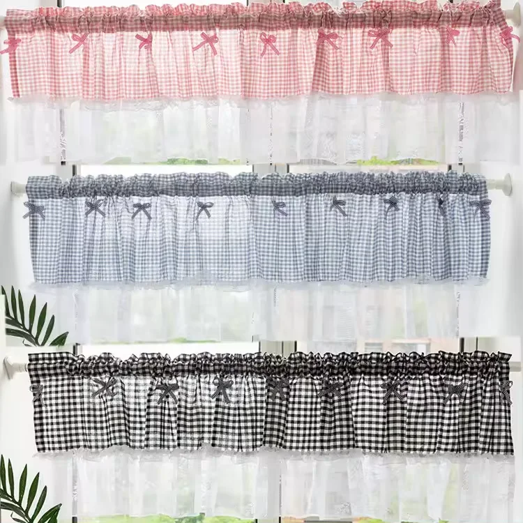 Customized Valances White and Blue Farmhouse Design Window Treatment Decor Curtains Rod Pocket Valances