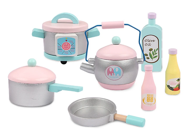 2022 New Arrival Wooden Cooking Utensils Kindergarten pink kitchen toys Princess girls wooden kitchen set wooden toy house