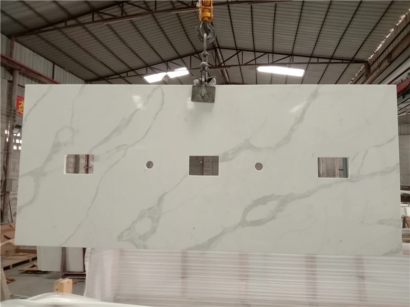 TMZ OEM/ODM Quarzo losa предварительно вырезанные кварцевые столешницы Calcatta белые для гостиничных проектов