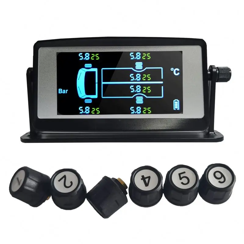 Digital Tmps 4-6 Sensors Solar Charging Real-time Monitoring Transmission Tire Pressure Data Monitoring Monitor system For Truck