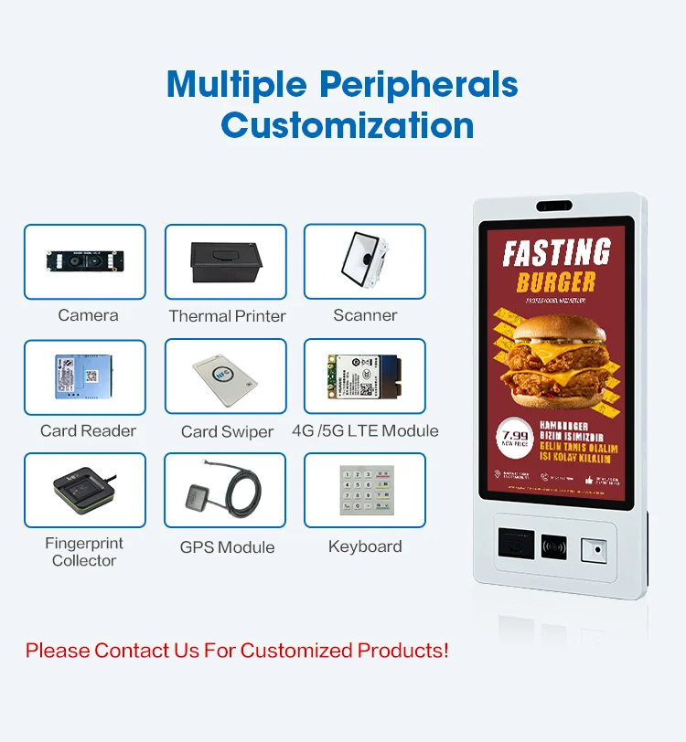 Touchwo 15.6 21.5 24 32 inch restaurant touchscreen self serve kiosk payment self service order kiosk for business