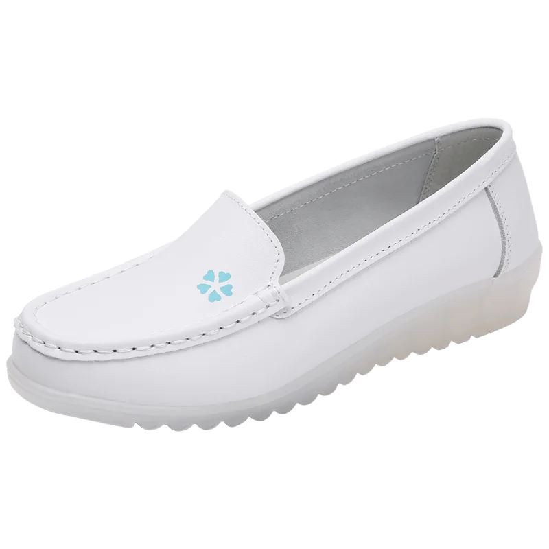 Comfortable Cow Leather Hospital Nurse Shoe Anti Slip Loafer White Nursing Shoes For Nurse