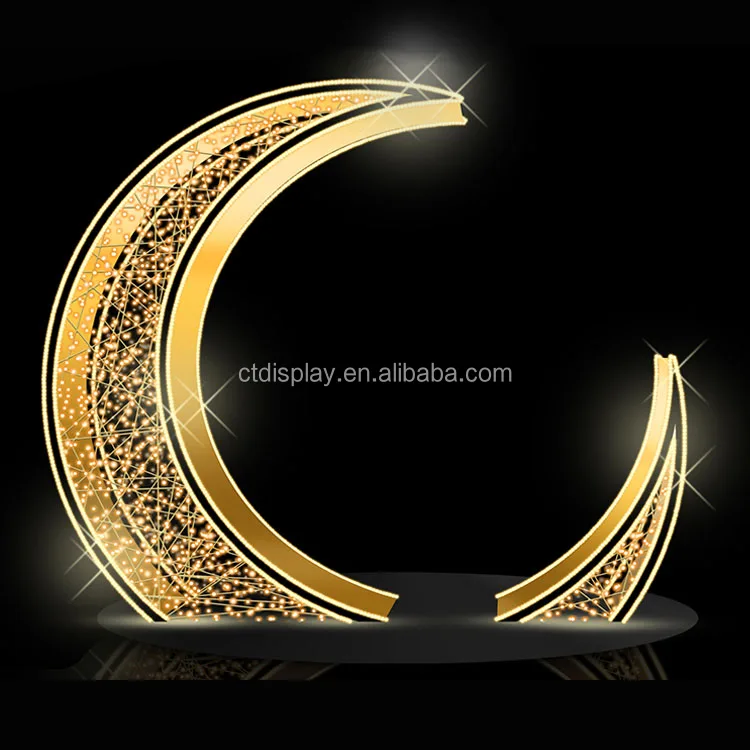 New Design Height 9 Feet Ramadan Eid Moon Motif Lights Shopping Mall Holiday Decoration