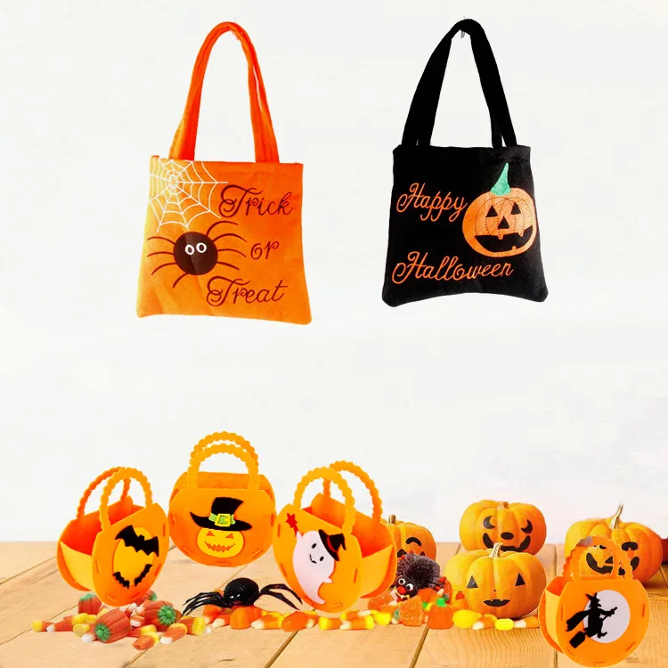CIVI Bat Pumpkin Ghost Halloween Nonwovens Candy Bags Purple Orange Children Favor Bags Witch Shape Halloween Party Supplies