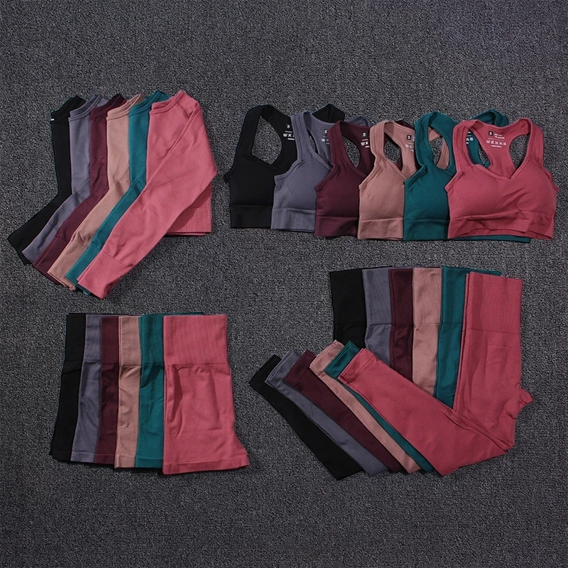 4PCS Workout Sportswear Gym Clothing Fitness Women Tracksuit High Waist Workout Gym Fitness Sets Sports Seamless Yoga Set