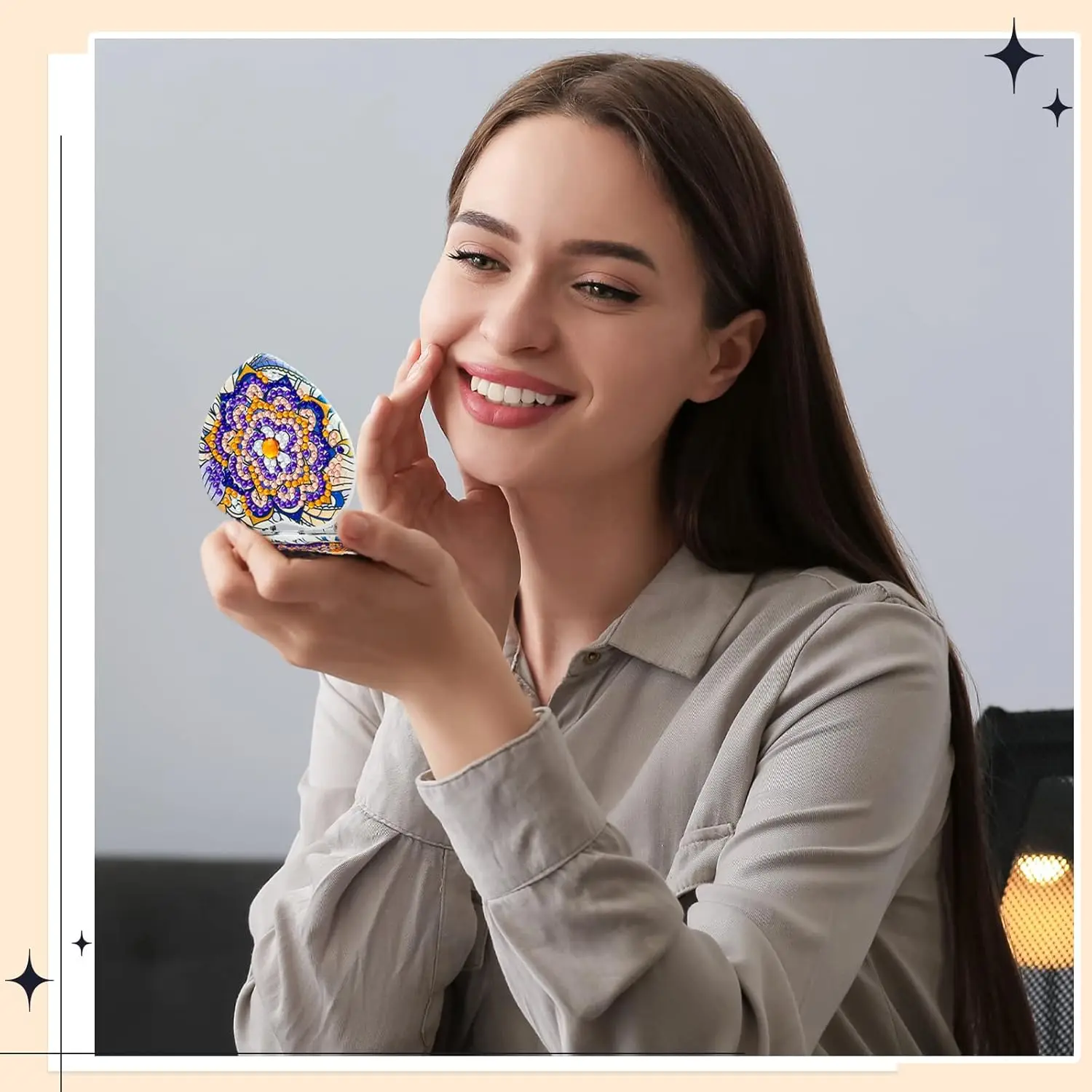 Custom 3d Diamond Frame Chrome Metallic Gel Mirror Painting Nails Wall Mirrors Walls Flower Paintings