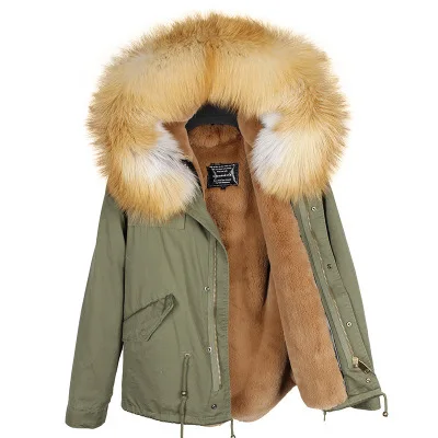 Genuine fox fur collar detachable faux fur lined winter hood parka men women fur jackets