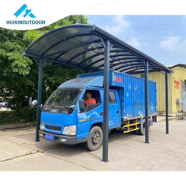 Wind resistant material kit car parking for rv free standing hollow single car port curved custom canpony transparent carport