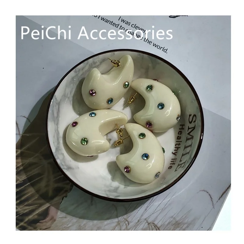 Peichi New fashion Korean Style oval shape rhinestone Resin stud Earrings for women jewelry