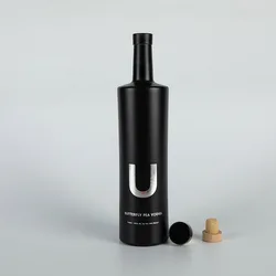 Unique flat shoulder glass spirits bottle custom white black liquor spirits glass bottle for vodka gin whiskey