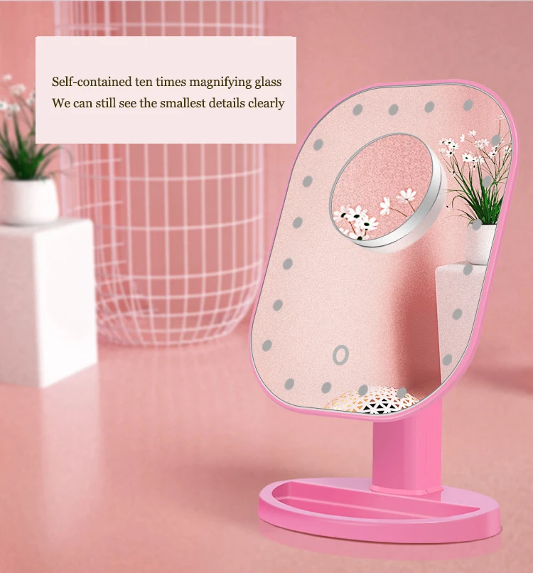 2024 hot USB Charging 10x Magnification LED Desktop Makeup Mirror Portable Vanity Table Top Vanity Mirror with Light