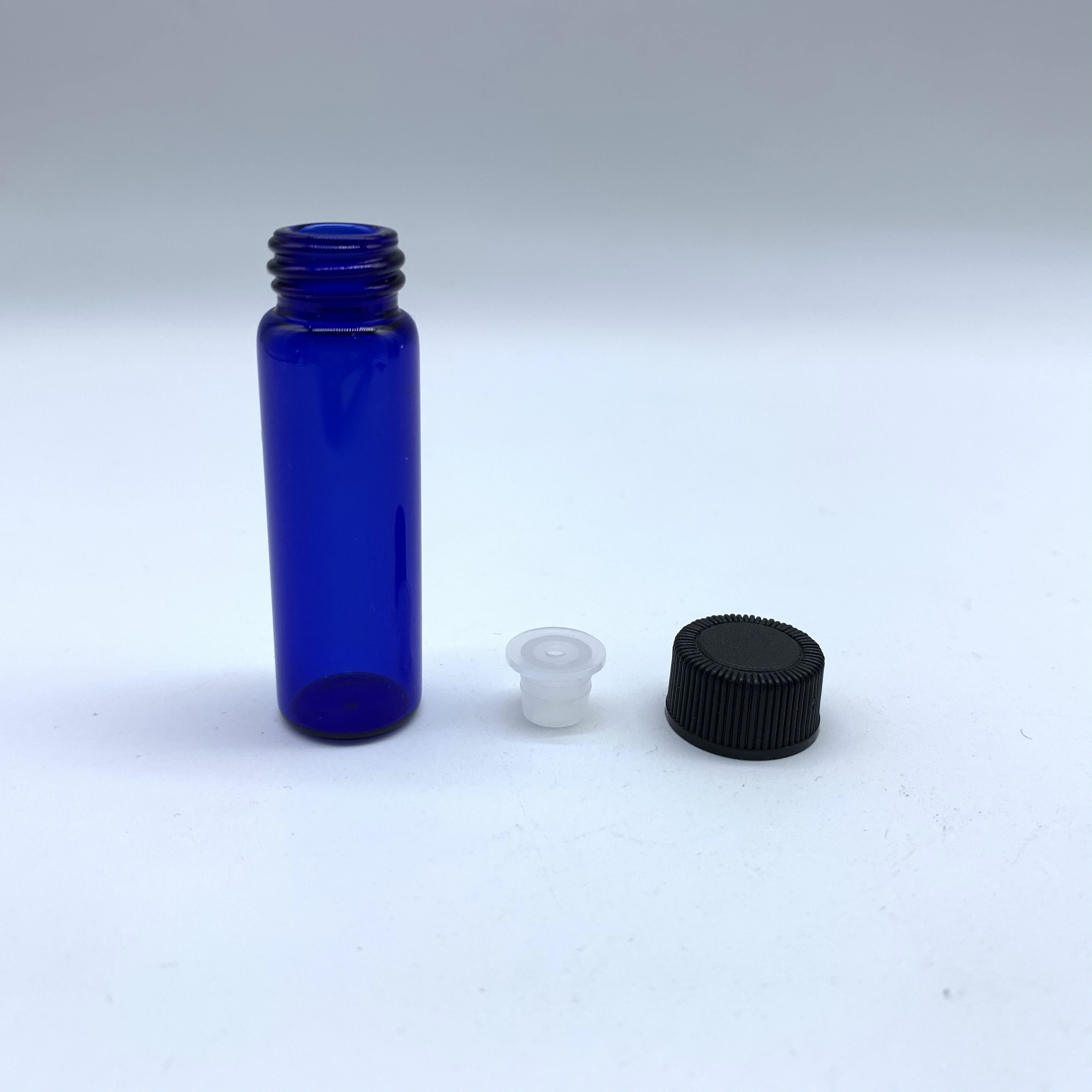 1 dram 4ml empty cobalt blue glass essential oil sample vials with nature orifice reducer and Black Lid