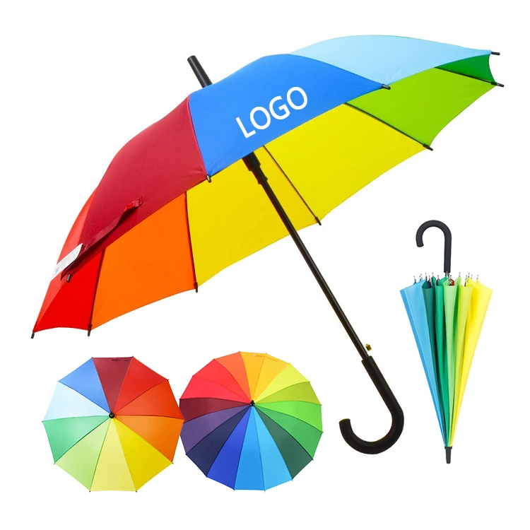 Wholesale Windproof Straight 16K Umbrella Long-handle Rainbow Umbrella Car Luxury Large Parasol Umbrella