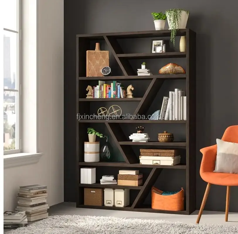2022 Fashion Home Bookshelf Bookcase Solid Wood Living Room Furniture Wooden Modern with Inclined Book Alignment Pattern MANGO