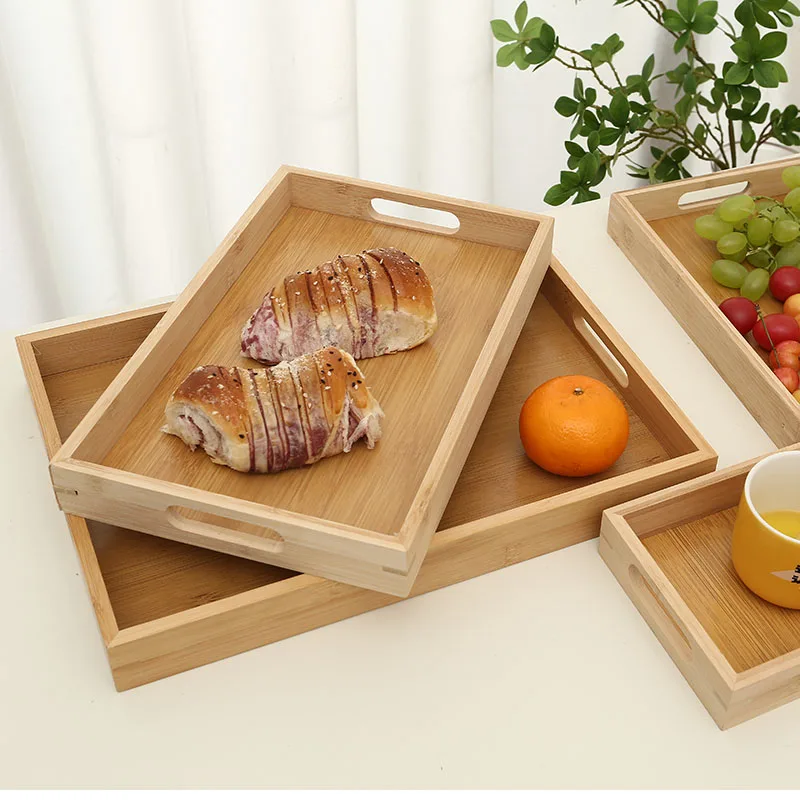 Rectangle  bamboo tray serving restaurant breakfast tray, hotel bamboo and wooden food serving tray
