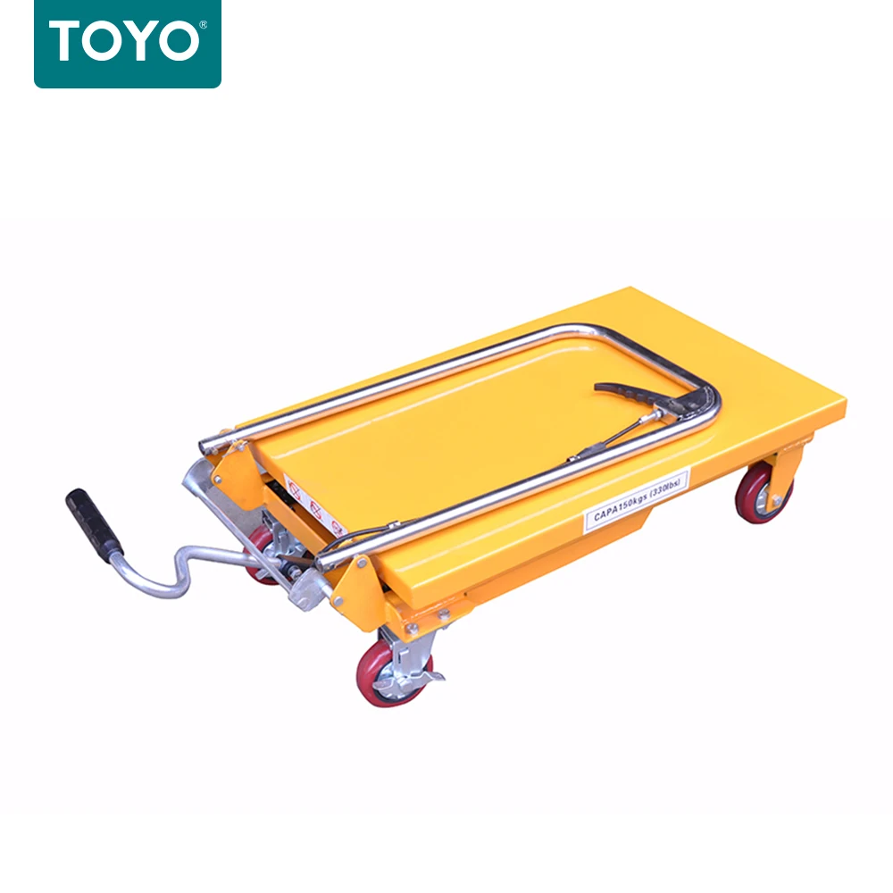 High Quality Toyo New Mobile Single Scissor 4 Wheels Manual Hydraulic Lifting Tables