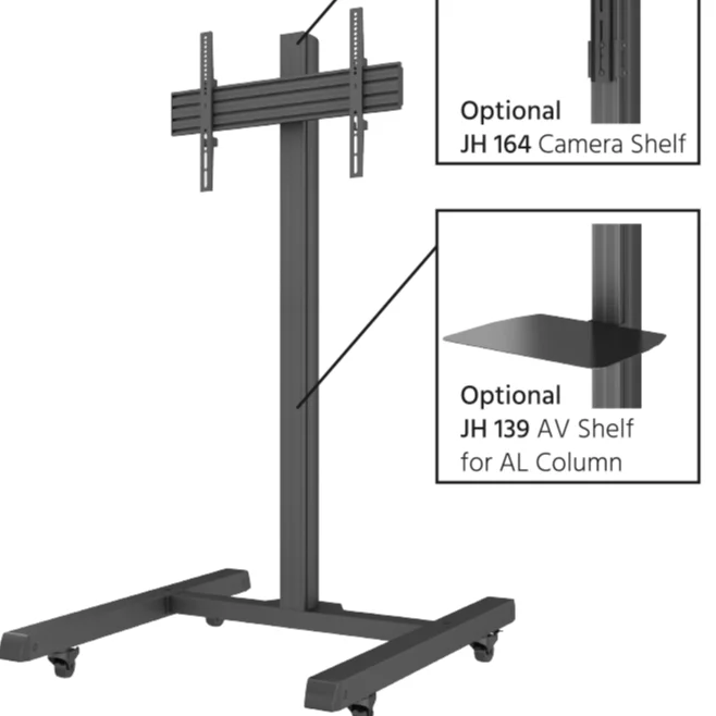 Single TV Cart with AV Shelf Camera Shelf Free Standing Rolling TV Stand