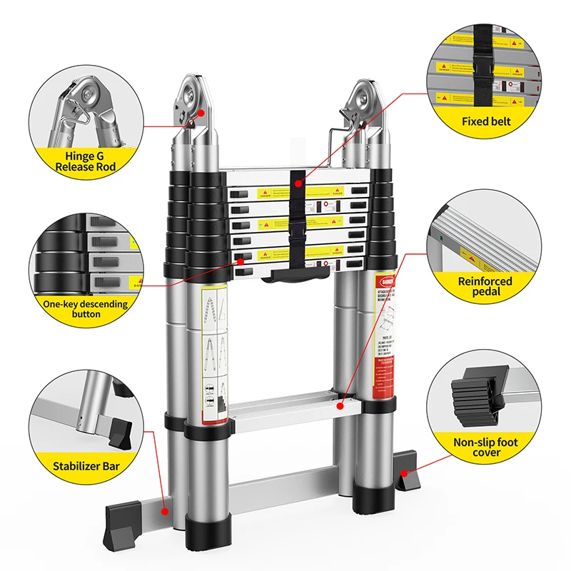 EN131 3.2M Durable Aluminum Compact Folding Ladder Foldable Warehouse Multipurpose Ladder