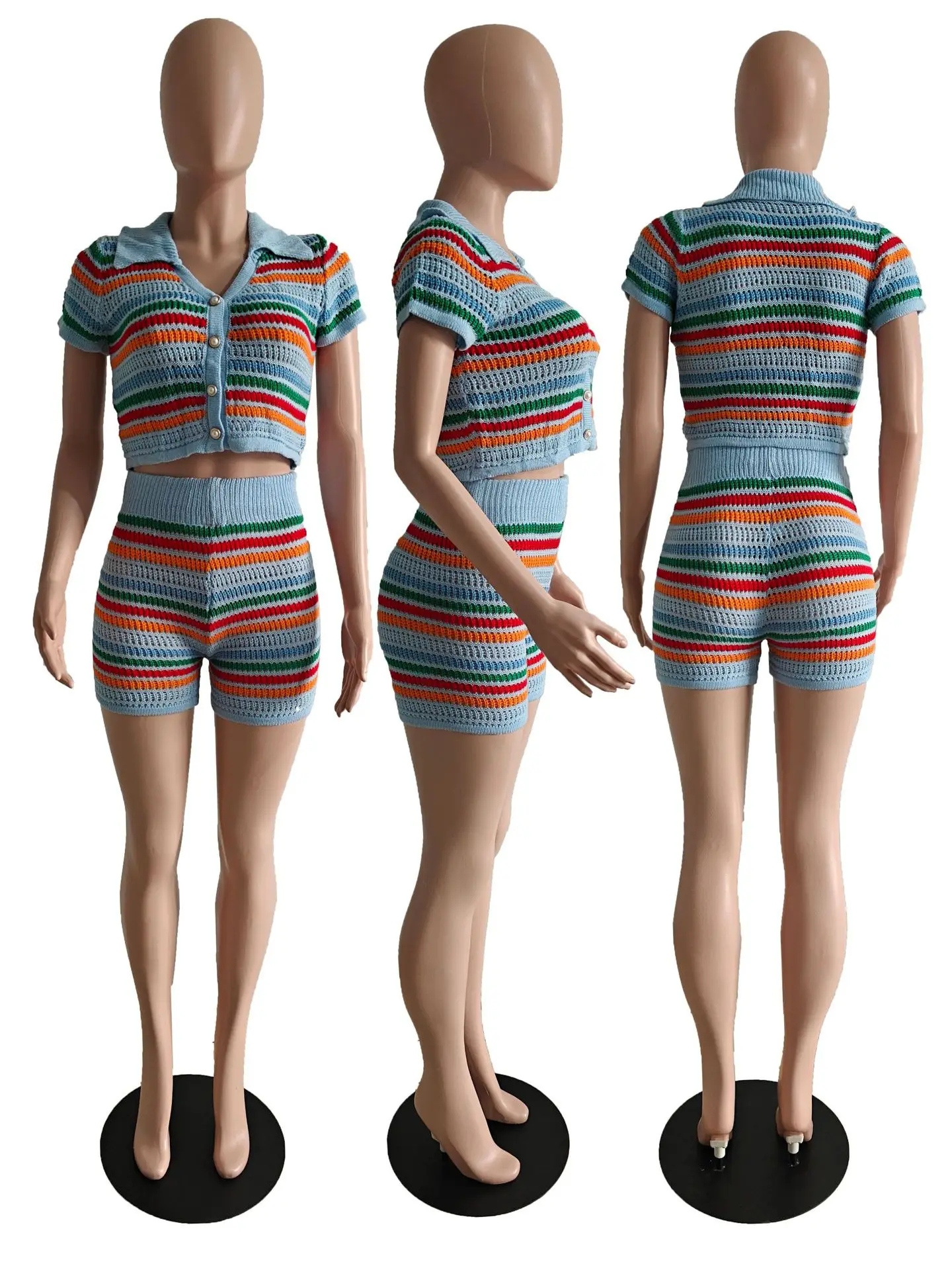 Elegant Two Pieces for Ladies Summer Crochet Two Piece Short Outfit Night Club Wear Knit Women 2 Pieces Set