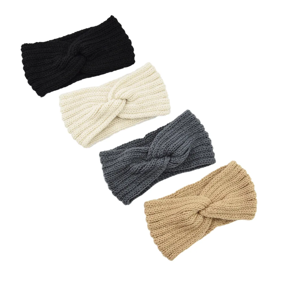 Qianjin Knitted Solid Color Cross Wool Headband Earmuffs Girls Elegant Warm Autumn Winter Hair Accessories Wholesale Headbands
