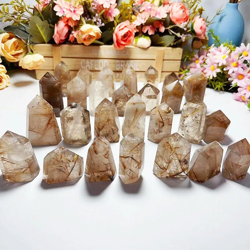 Natural Rutilated Crystal Wand Golden Hair Crystal Tower Gold Rutile Quartz Point For Healing
