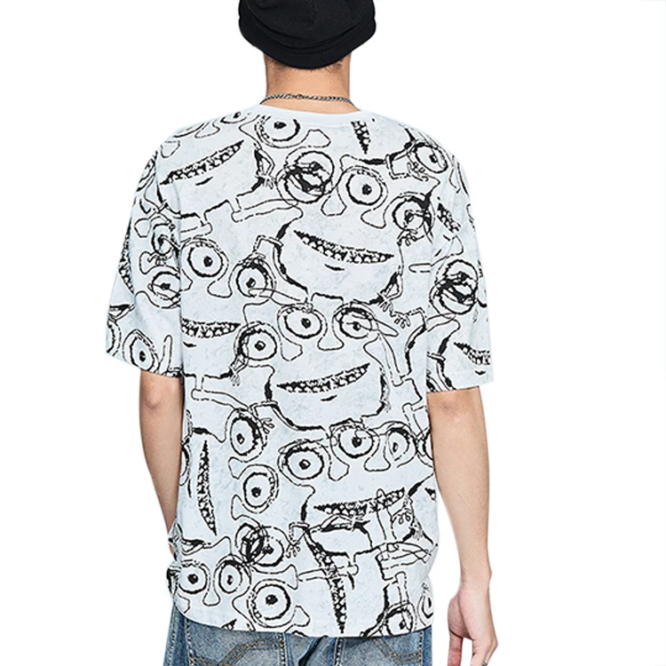 Custom Logo High Quality All Over Print Oversize T Shirt 100% Cotton Loose Casual Street Wear Hip Hop Unisex T Shirt For Men