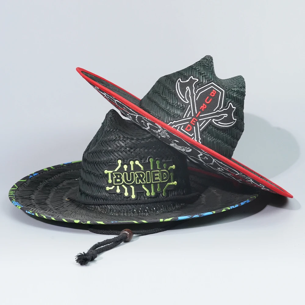Wholesale Under Brim Custom Printing Beach Hat Summer Sun-proof Wide Brim lifeguard surf Straw Hat
