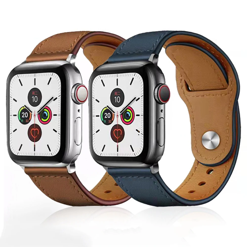 Luxury Brown Black Cow 42Mm 44Mm 45Mm Belt Genuine Cowhide Cuir Men Strap Smart Watch Leather Band For Iwatch Apple Series 7 Se