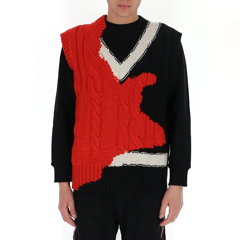 
OEM Factory Custom Jacquard Long Sleeve Knitted Sweater Vest Mens Long Sleeve Knitted Cotton Sweater Pullover 