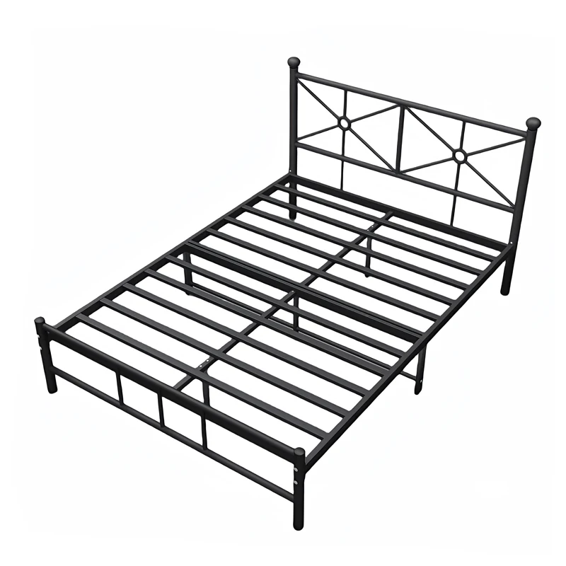 Factory Price Heavy Duty KD King Queen Full Size Iron Double Beds Black White Metal Platform Powder Coated Steel Bed Frame