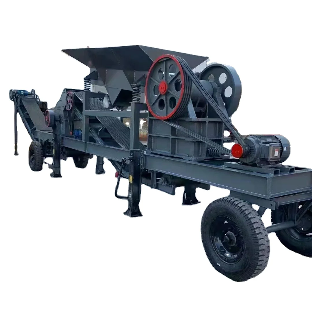 Customization PE400*600 Portable Mobile mini rock Jaw Crusher Machine With Vibrating Screen, Motor or Diesel, conveyor belt