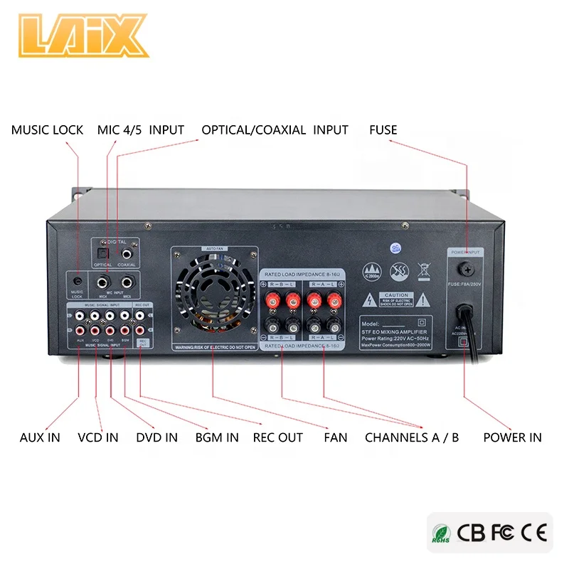  Laix LX-390 200W профессионального вещания усилитель с динамиком (8 Ohm 2 каналов фоновой музыки стерео портом