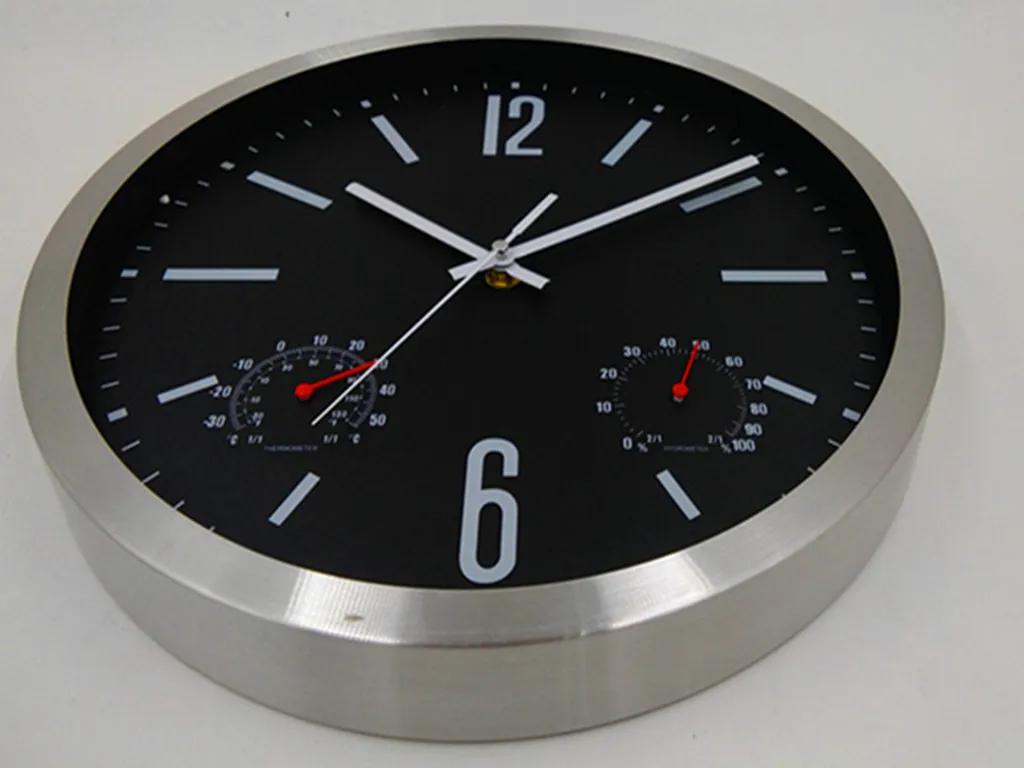 12 inch Aluminum Metal Frame silver Wall Clock for Living Room