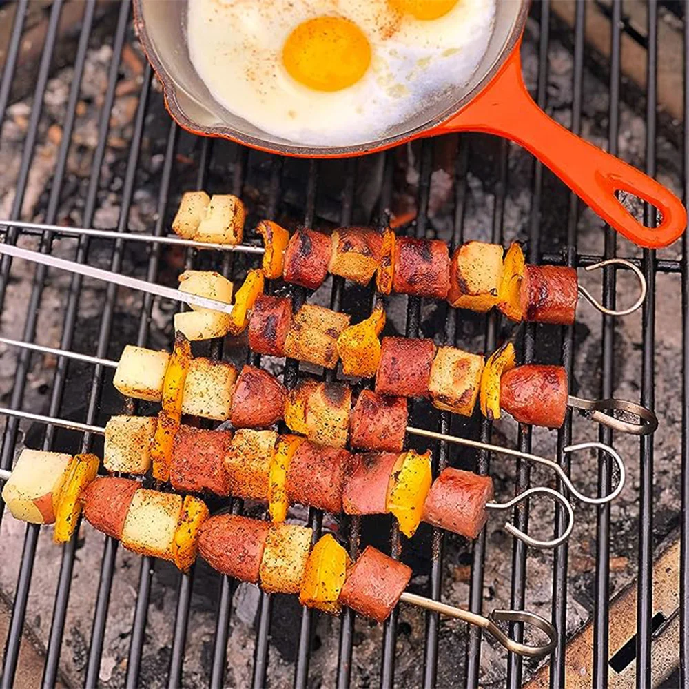 Barbecue Skewers Stainless Steel Foldable Bbq Grill Skewers Shish Kabob Set with Foldable Large Grill Rack