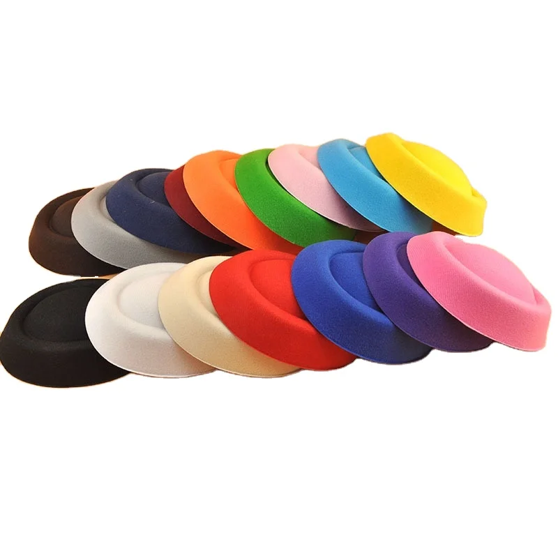 Wholesale Multicolor Retro Hepburn Woolen Small Top Hat Headdress British Stewardess Etiquette Hat Diy Fascinators Base 13CM