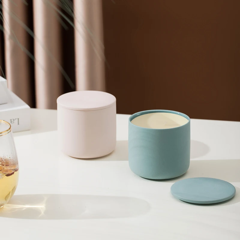 Оптовая продажа, элегантная декоративная банка для свечей, контейнер из матовой глины, уникальная керамическая банка для свечей